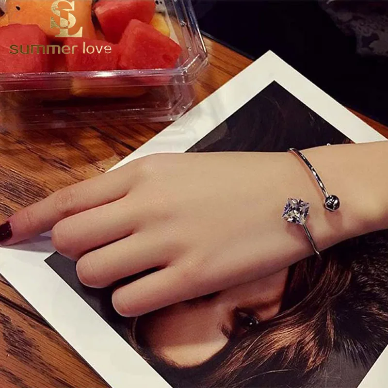 Новый Модный Блестящий квадратный Браслет манжета с фианитами для женщин