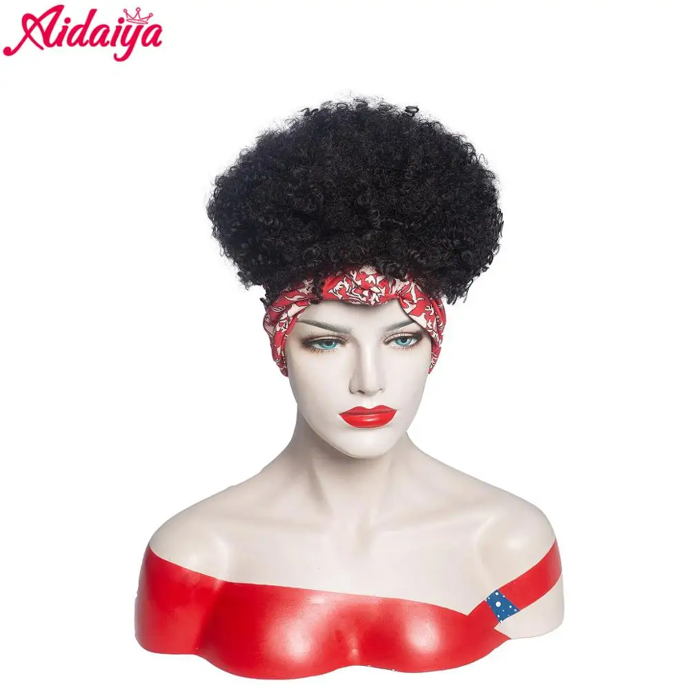 

Aidaiya Kinky Curly Short Wrap Wig Turban Wig Wrp and Wig Linked Headband Wigs Synthetic Afro Kinky Culry Wig for African Women