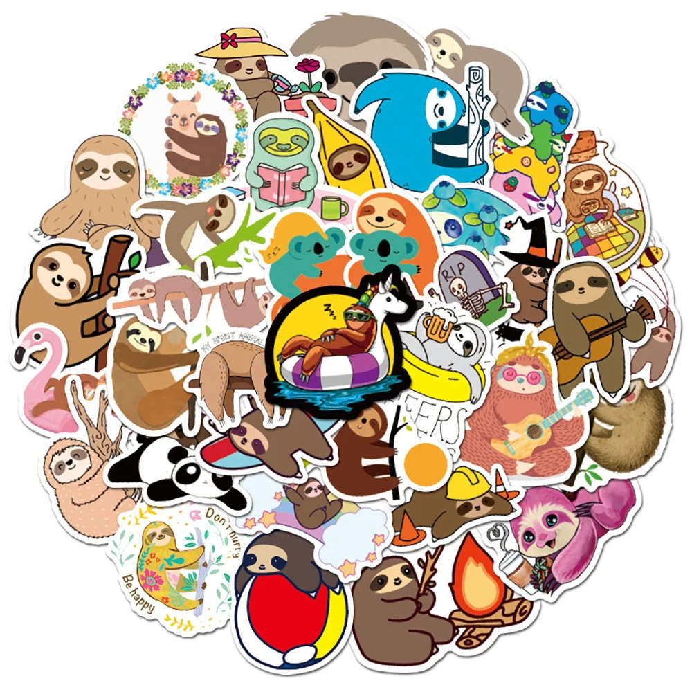 Pegatinas de animales para ni&ntilde;os, calcoman&iacute;as bonitas de perezoso para monopat&iacute;n, guitarra, port&aacute;til, motocicleta, equipaje, juguete cl&aacute;sico, pegatina de broma, regalo, 10/30/50 Uds.-2