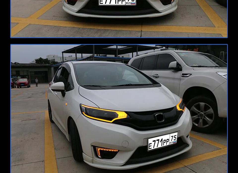 Автомобильный Стайлинг для Honda Fit gk5 gk 5 фары DRL Объектив Двойной Луч 4 светодиодный красный светодиодный угол глаза Стиль