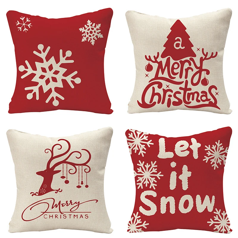 

45x45cm Cotton Linen Merry Christmas Cushion Covers Decorative Christmas Pillow Cases Cover Home Decor Sofa Pillowcase