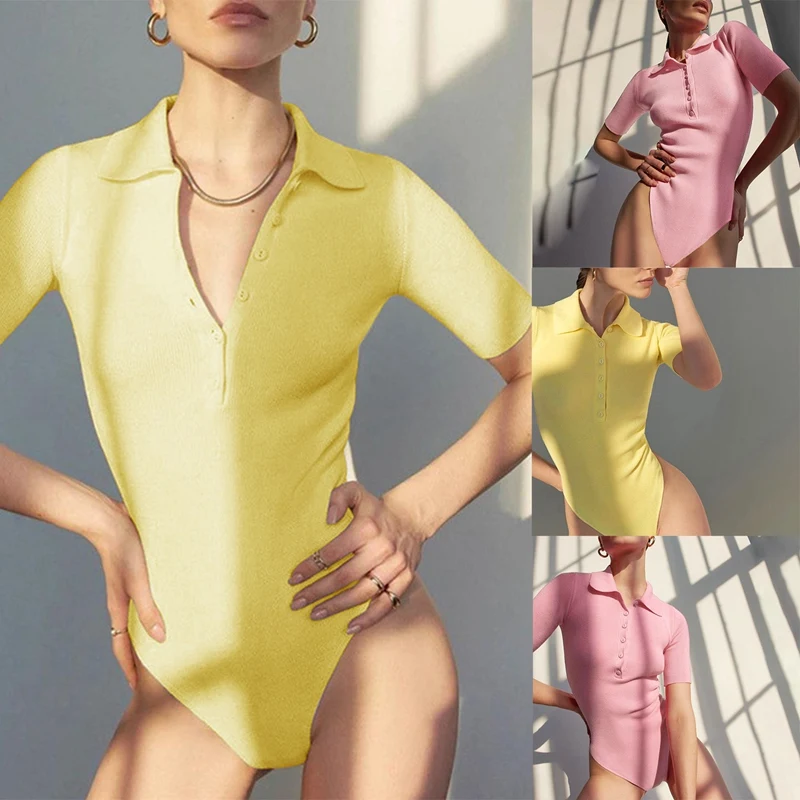 

Sexy Bodysuit Women Overalls for Women Fashion Summer Collar Short Sleeve Jumpsuit Clubwear Bodysuit