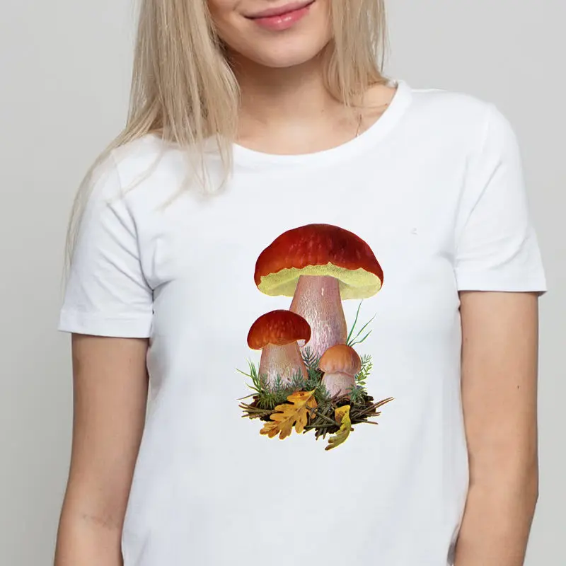 

Lovely fashion mushroom girl cartoon graphic printed women's T-shirt street fashion students loose couples short sleeves Tops