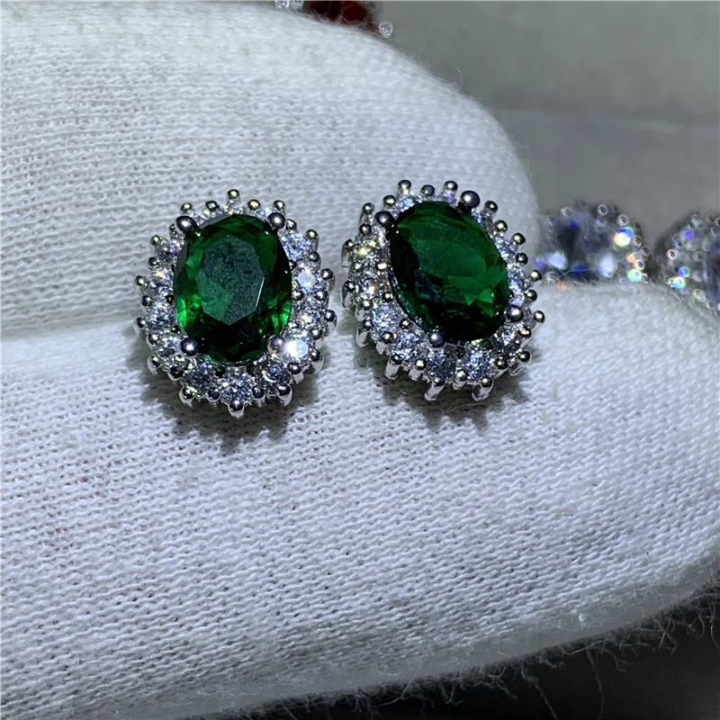 Реальные 925 стерлингового серебра принцесса Диана серьги гвоздики с овальной