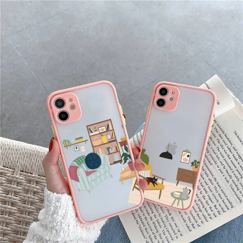 

cat painting girl Cartoon art Phone Case matte transparent For iphone 7 8 11 12 13 plus mini x xs xr pro max cover