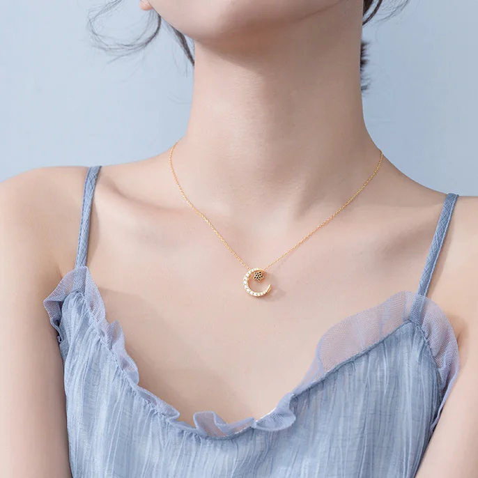 1pcs Gold Trusta 925 пробы серебро Цепочки и ожерелья ювелирных изделий накладной Луной и звездами 925 заявление ожерелье кулон Цепочки и ожерелья подарок любимым для Для женщин подруги DS1345 - Окраска металла: 1pcs Gold