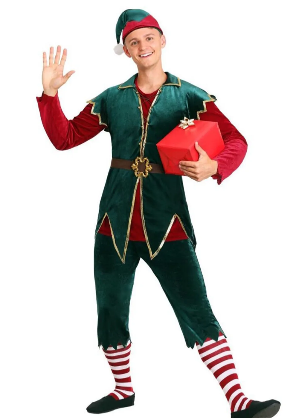 New Christmas costumes for men and women couples Elf costume party red green | Тематическая одежда и униформа