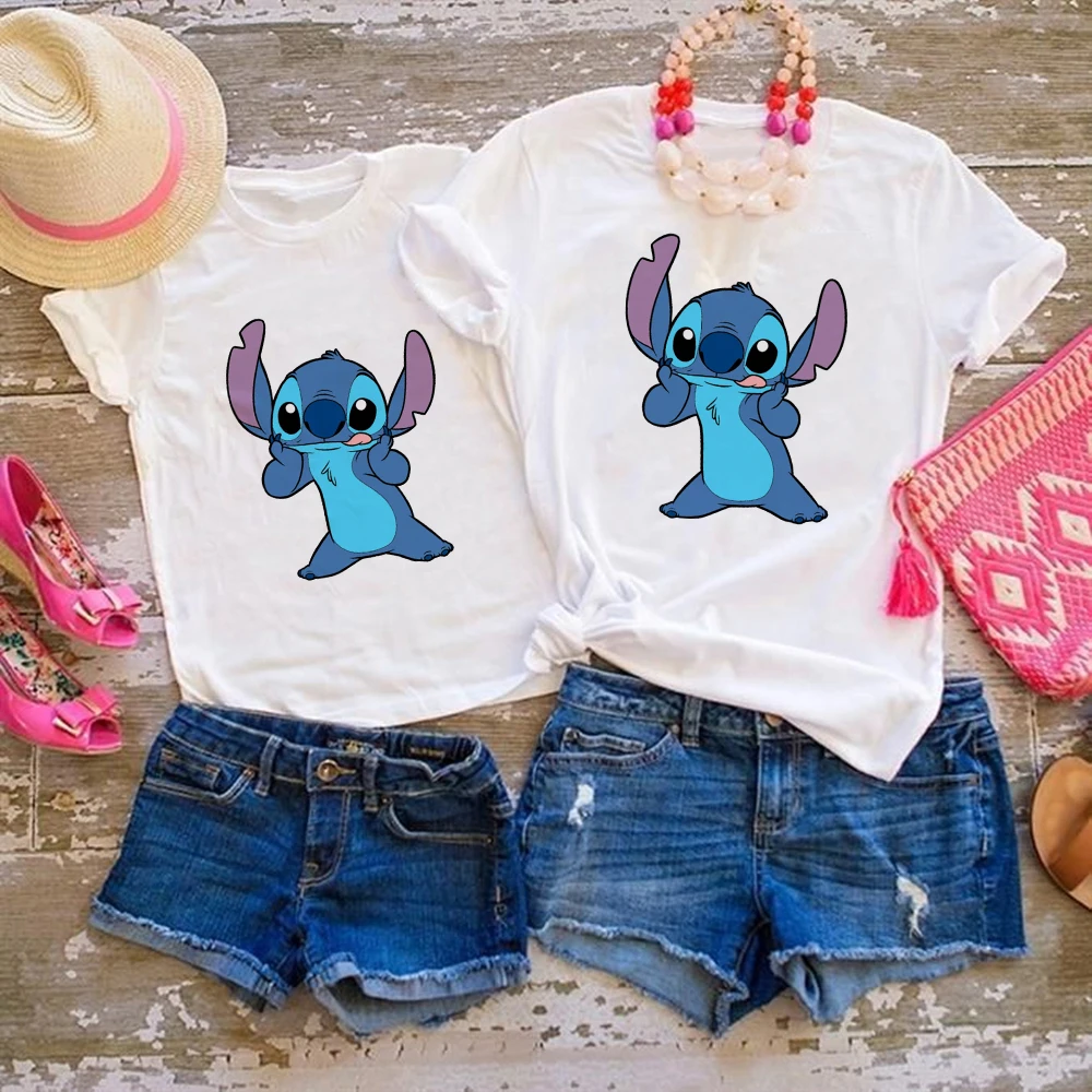 Stitch Family Matching Clothes Tshirt Short Sleeve T Shirt Soft Harajuku Children Tshirt Famliy Look Drop Ship matching family outfits