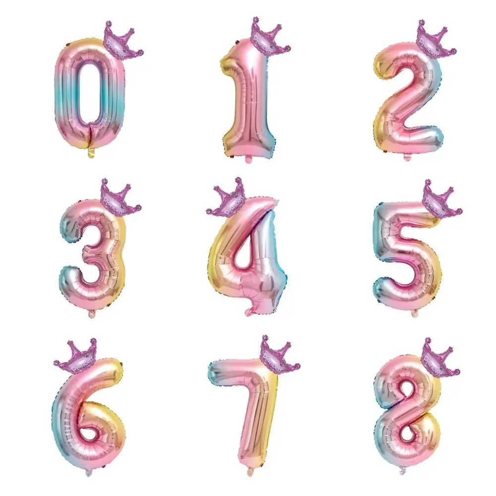 

30inch Number Foil Balloons 1 2 3 4 5 6 Years Old Kid Boys Girls Crown Happy Birthday Balloon Baby Shower Decor Supplies
