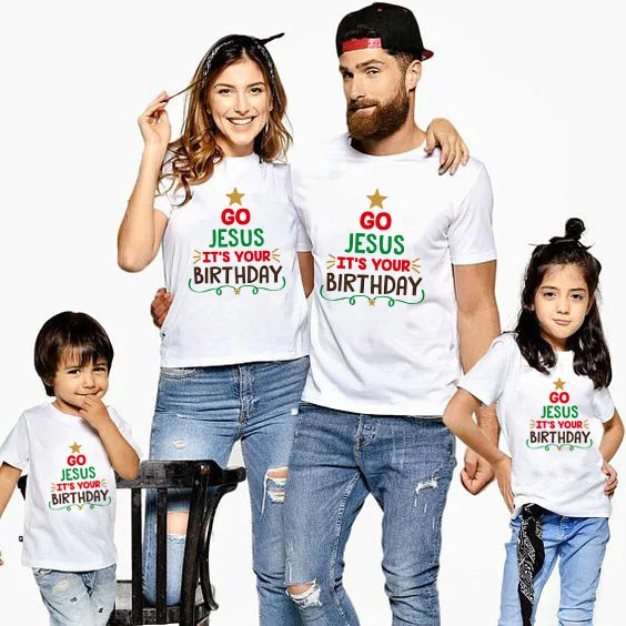 Рождественские футболки для всей семьи с надписью Go Jesus It's Your Birthday Happy family 1