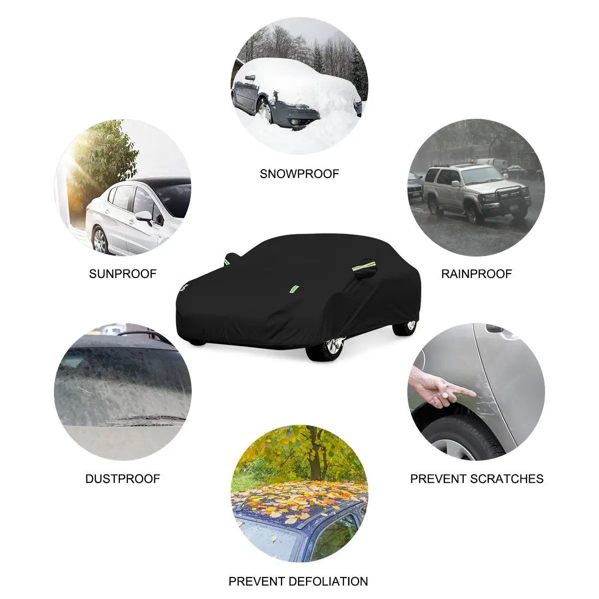 

New 190T Materials Black Full Car Cover M/L/XL/XXL Outdoor Indoor Waterproof Sunscreen Anti UV Dustproof Wind Snow Resistant