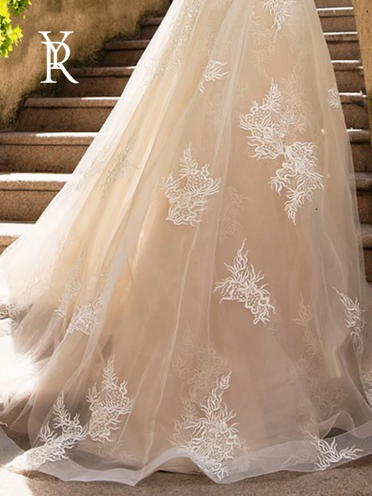 

YILIBERE Lace Wedding Dress 2 in 1 Embroidery Appliques Tulle Cap Sleeve Mermaid Wedding Dress Elegant O-Neck Backless Court Tr