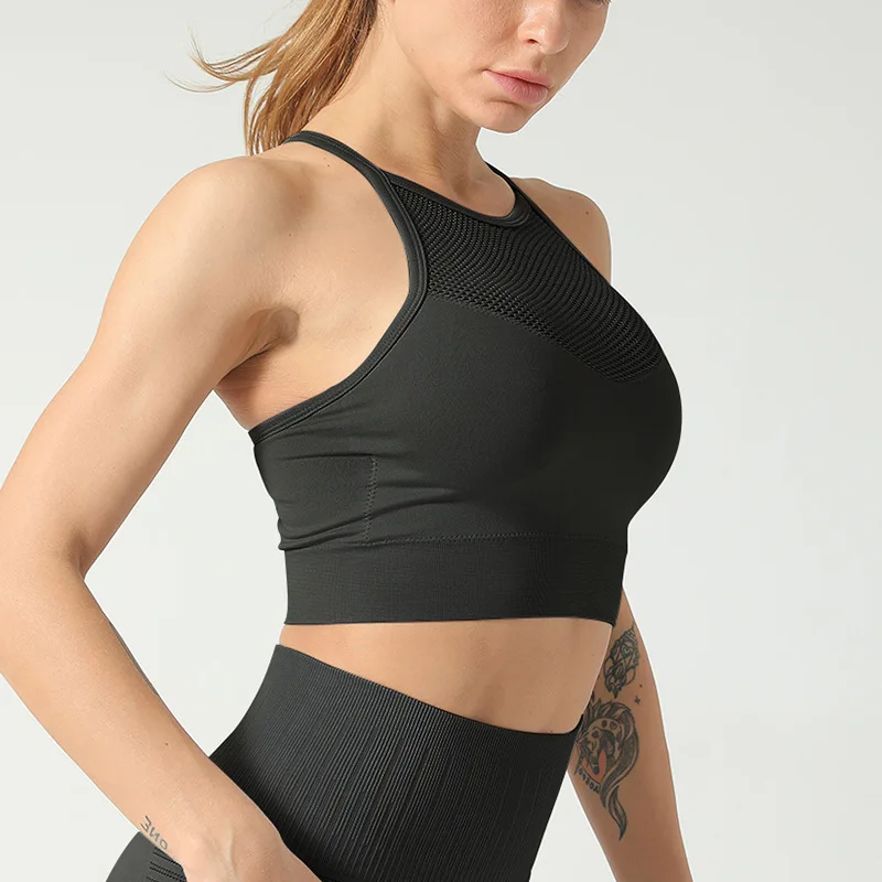 

NORMOV Бесшовные женские топы с круглым вырезом без рукавов с вырезами топы из спандекса однотонные дышащие женские бюстгальтеры для фитнеса