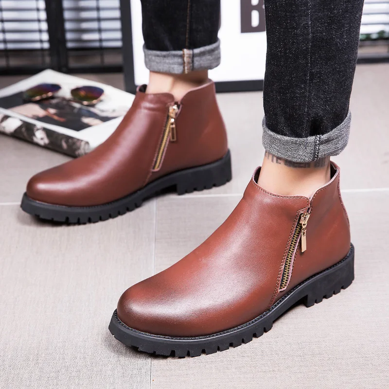 Роскошная брендовая зимняя обувь мужские мотоциклетные ботинки уличные теплые