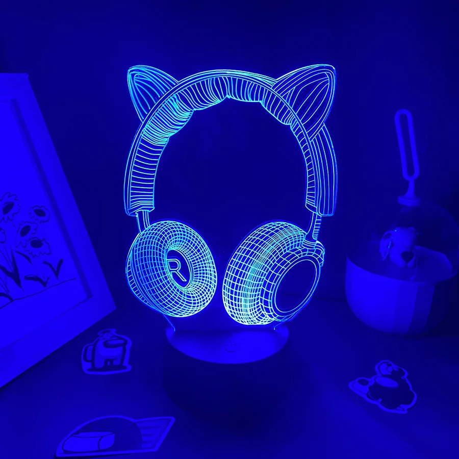 

Гарнитура, наушники, 3D Лавовая Лампа, светодиодный неоновый акриловый сенсорный ночсветильник, крутой подарок для друзей, кавайная спальня,...