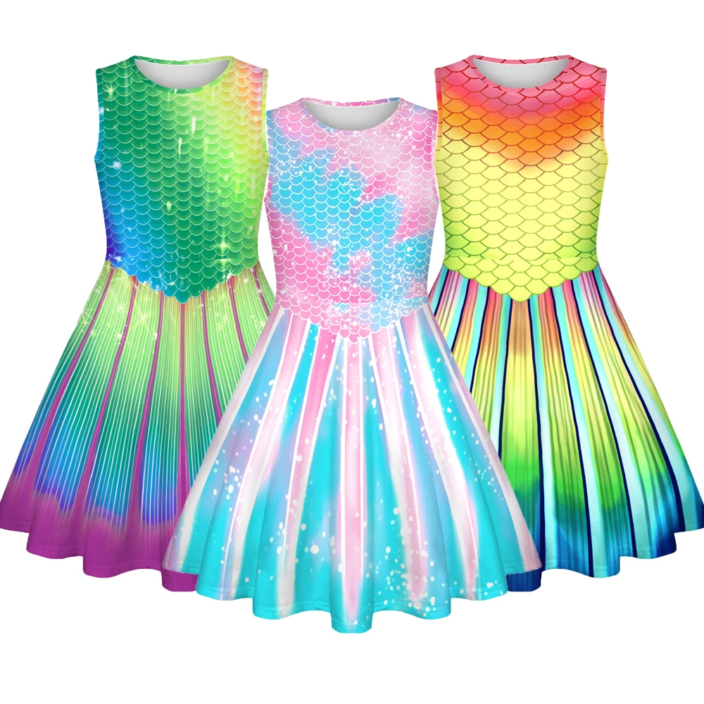 

4-12 Years Old Mermaid Cosplay Dress For Girl Summer Sandy Beach Vacation Party Girls Clothes Children Kids Birthday Present