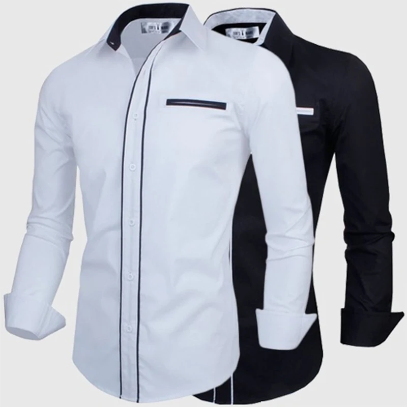 Мужская хлопковая рубашка с отложным воротником Zogaa повседневная однотонная