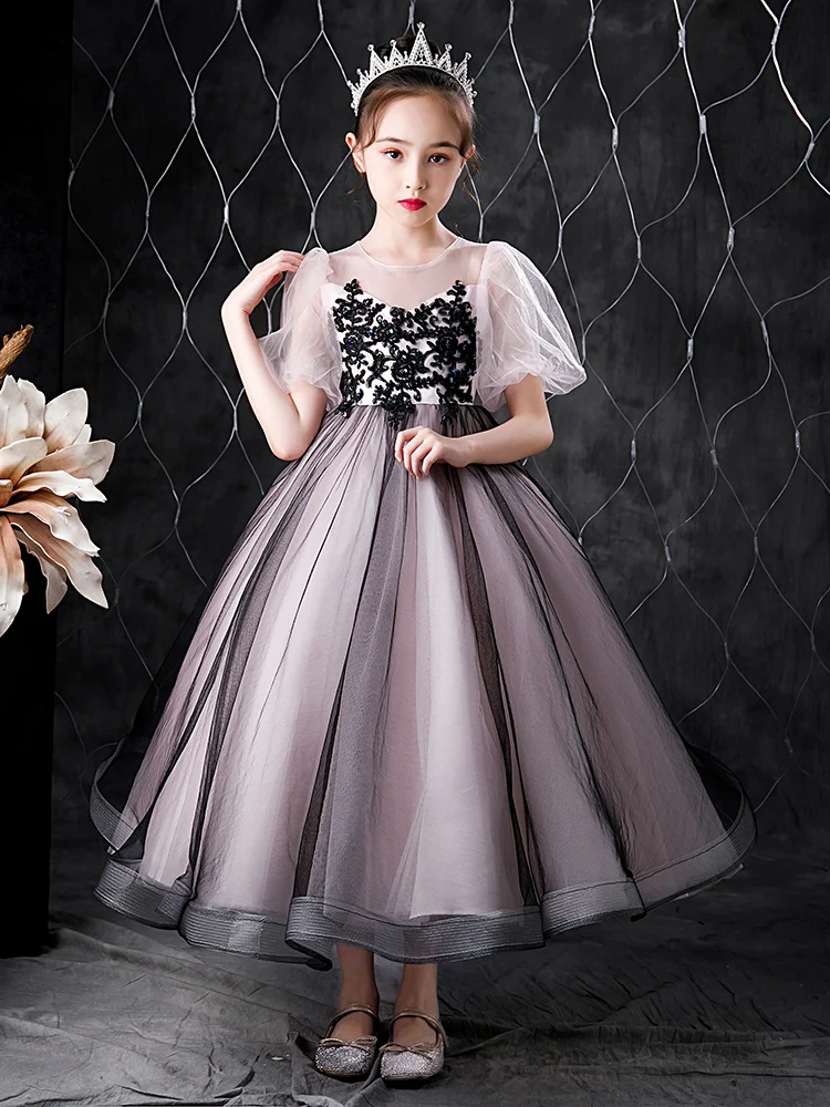 

Kids Blush Princess Dress Flower Girl Ball Gowns for Wedding Party Tulle Lace Applique Firsh Communion Clothes Special Occasion