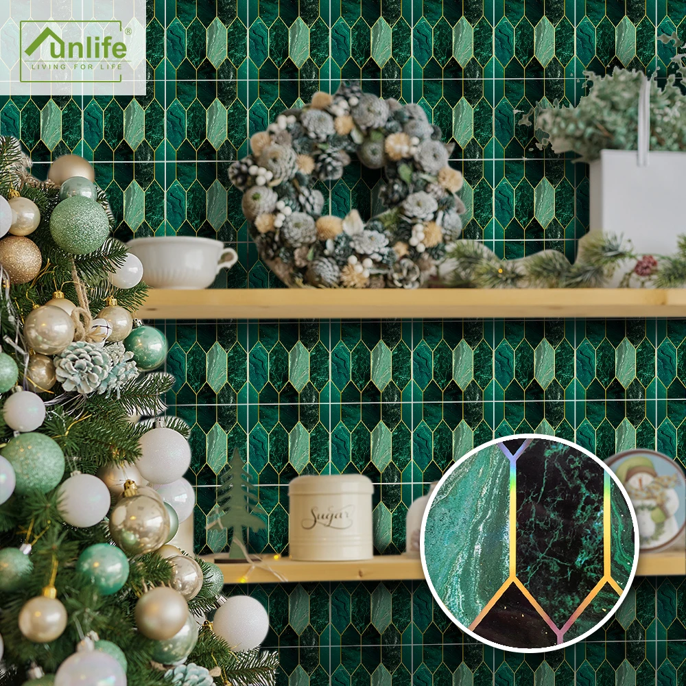 

Funlife® Green Gilding Mosaic Wall stickers Tile sticker Wallpaper Home Decor Waterproof Removable Kitchen Backsplash Bathroom