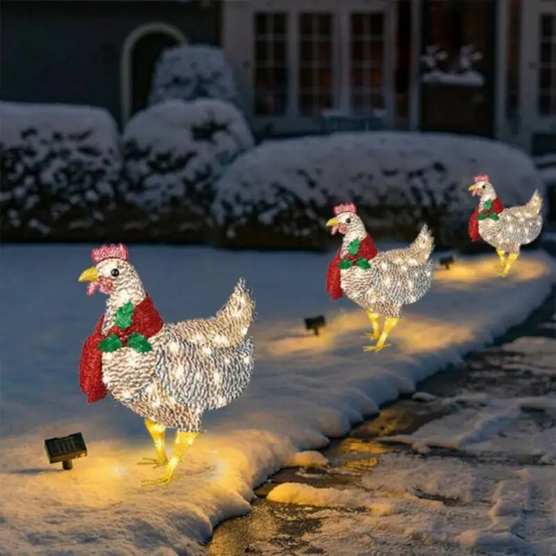 

Courtyard Decoration Light-Up Chicken With Scarf Metal Chicken Sculpture Garden Lawn Corridor Christmas Atmosphere Decoration