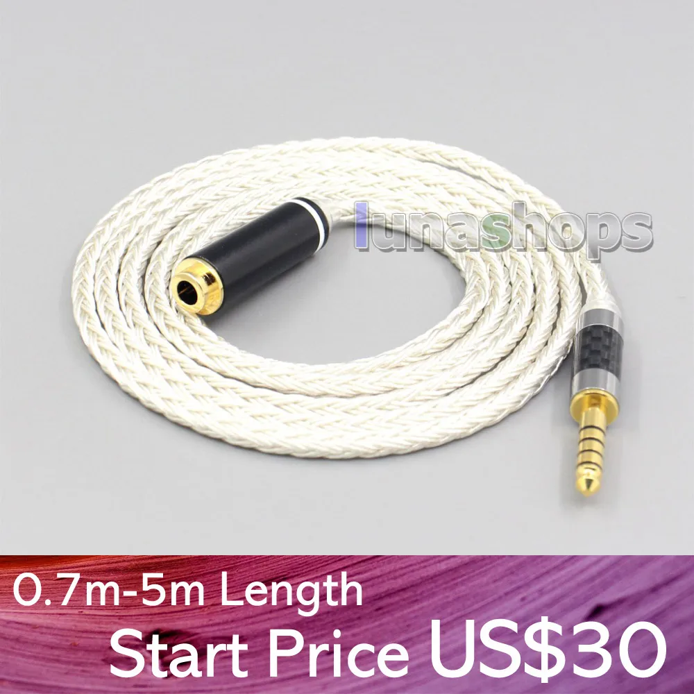 

LN007431 16 Core OCC Silver Plated Headphone Earphone Extension Cable For xlr 2.5mm 3.5mm 6.5mm 4.4mm male to 4.4mm female