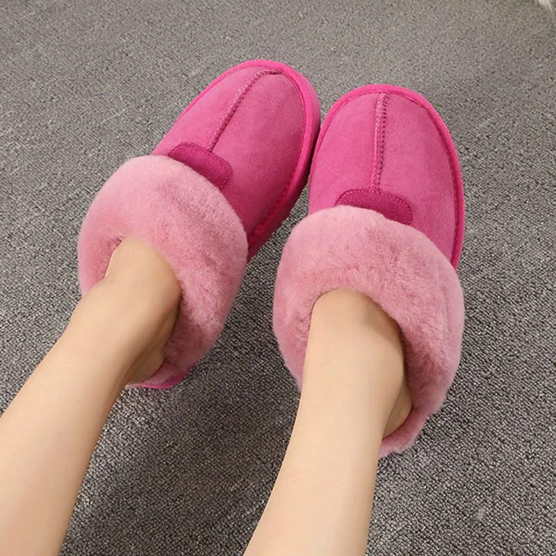 Hot Pink Тапочки с натуральным овечьим мехом; Модные женские зимние тапочки; женские теплые домашние тапочки наивысшего качества из мягкой шерсти; женская домашняя обувь - Цвет: Hot Pink