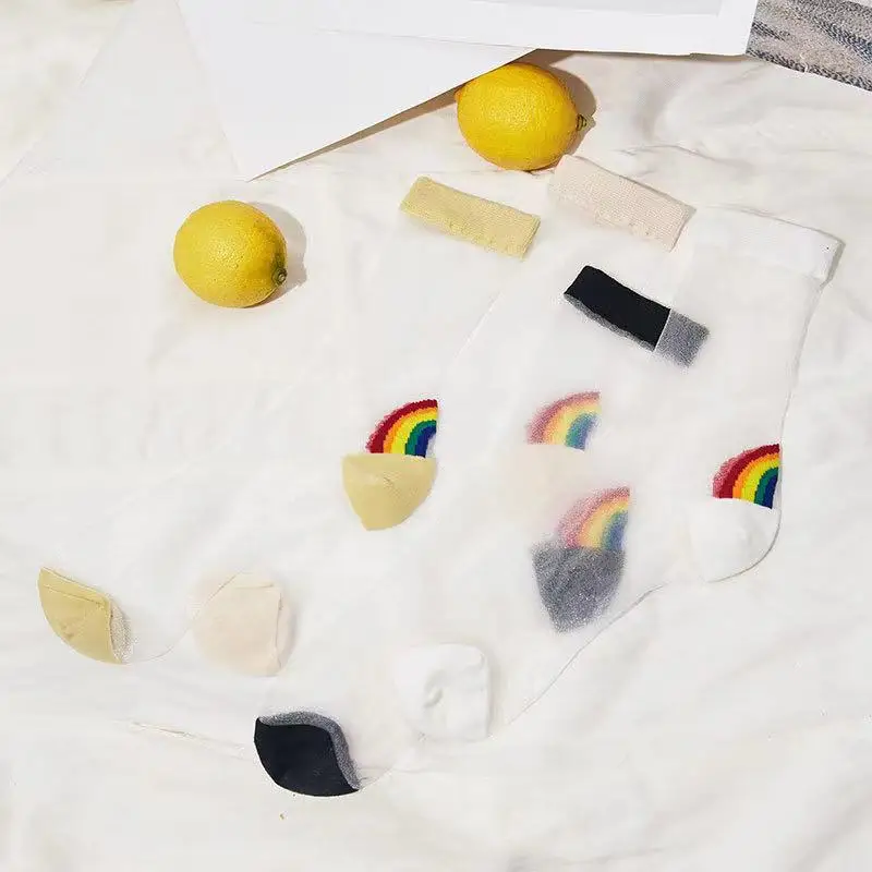 

Transparent glass stockings children's socks thin Korean summer rainbow stockings Japanese shallow net red women's socks