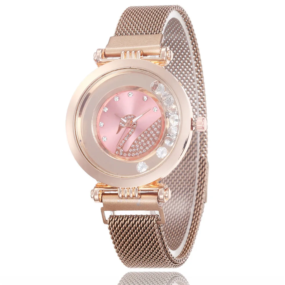 

New Diamond Swan Quicksand Rhinestone Milan Net Women's Watch Popular Magnet Lazy Quartz Watch Women woman watch