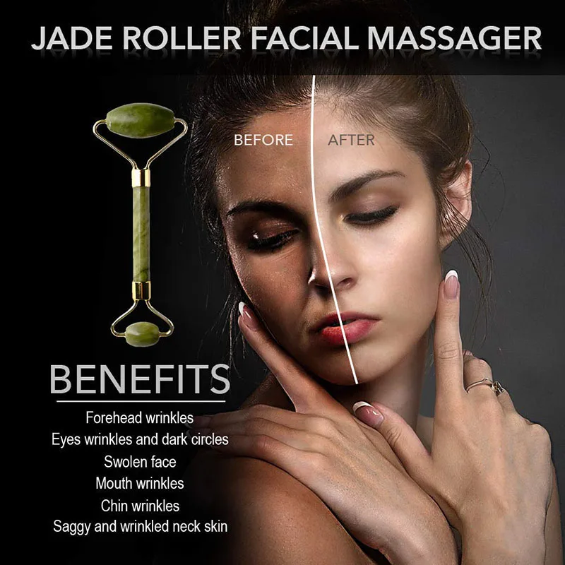 2020 Double Head Facial Massager Roller Natural Jade Stone GuaSha Face Slimming Body Neck Massage Tool | Дом и сад