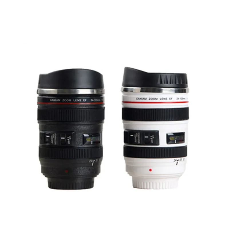 

New 24-105MM Lens THERMOS Camera Travel Coffee Tea Cup Mug Lens Creative Cup Stainless Steel Brushed Liner Black 400ML