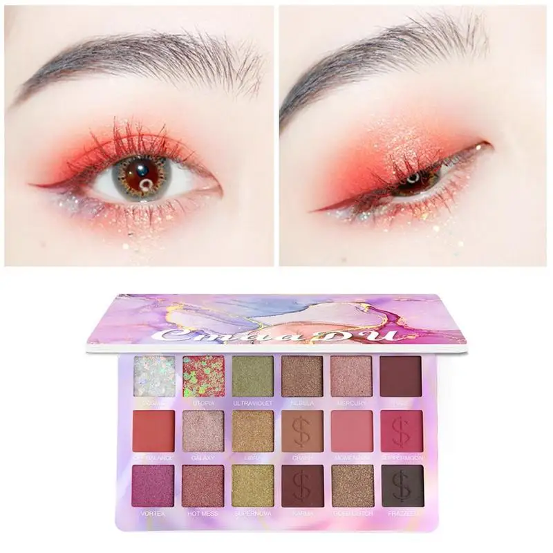 Палитра теней для век 18 цветов мерцающие пигментированные тени стойкие