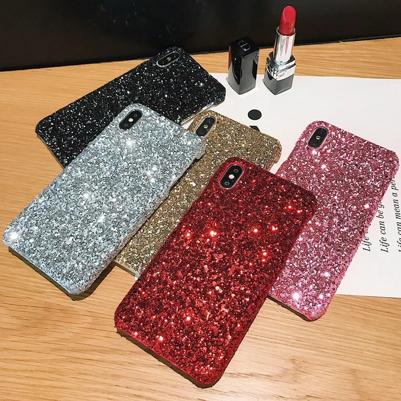 Чехол для телефона iPhone 11 Pro Max XR X XS 6s 7 8 Plus Блестящий жесткий чехол с блестками Samsung S
