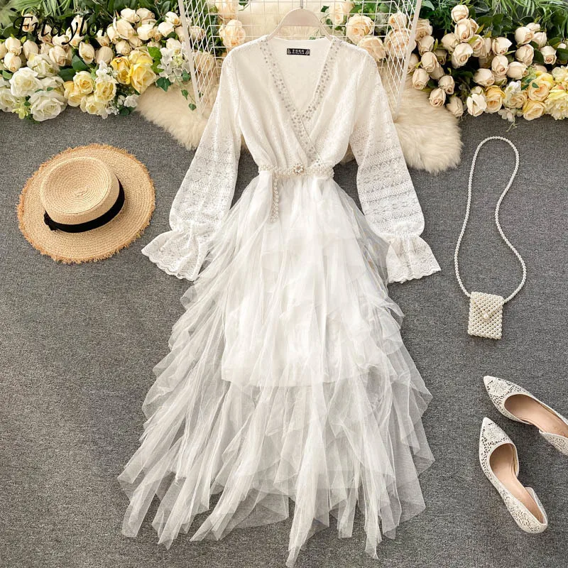 Женское винтажное платье с жемчужным орнаментом и V образным вырезом|Женские