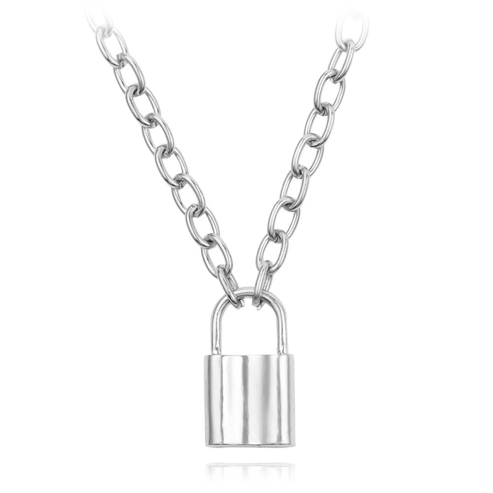 lock necklace3 24 стиля, Харадзюку, хип-хоп, пламя, слои, крест, ключица, ожерелье, лезвие, шипы, замок, унисекс, Очаровательная цепочка, рок, панк, ювелирное изделие, подарок - Окраска металла: lock necklace3