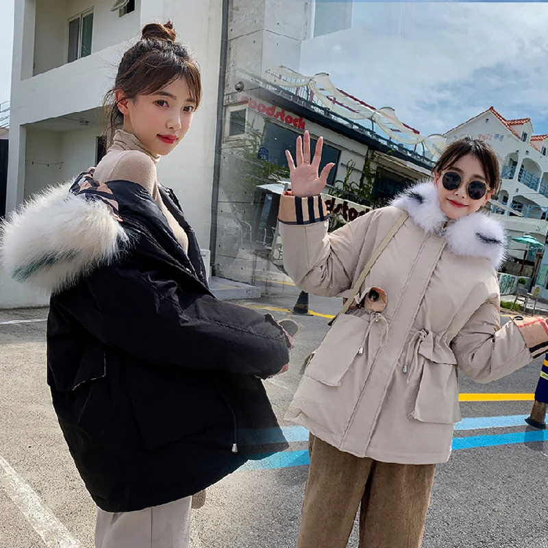 Женское зимнее пальто с капюшоном разноцветное Теплое повседневное уличное