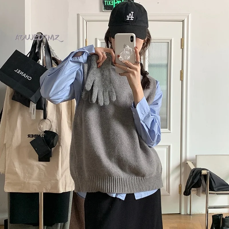 

AOWDTMZ осень 2021 Новый темпераментный универсальный свободный Трикотажный жилет с высоким воротом жилет женский дизайнерский Топ без рукавов ...