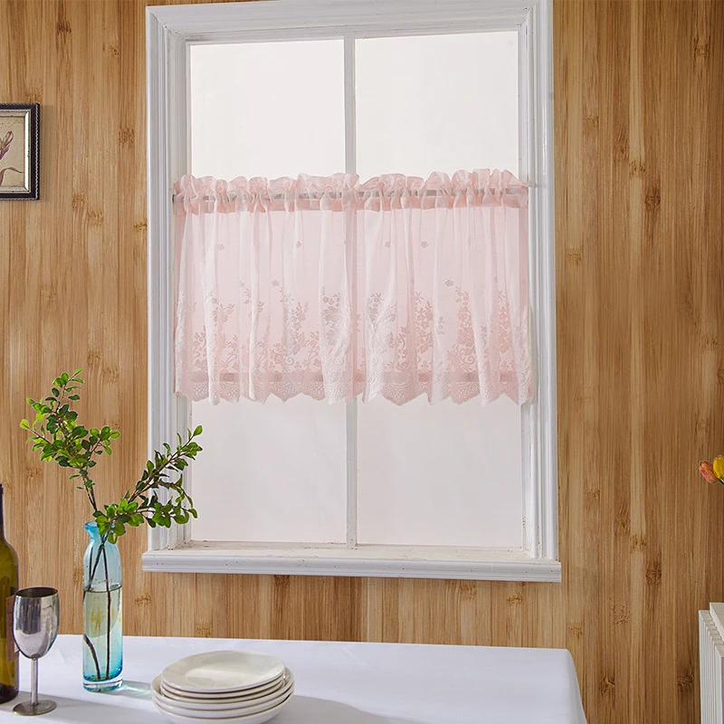 

American Coffee Short Curtains Fabric Half Tulle Curtain Lace Garden Small Floating for Window Kitchen Curtain
