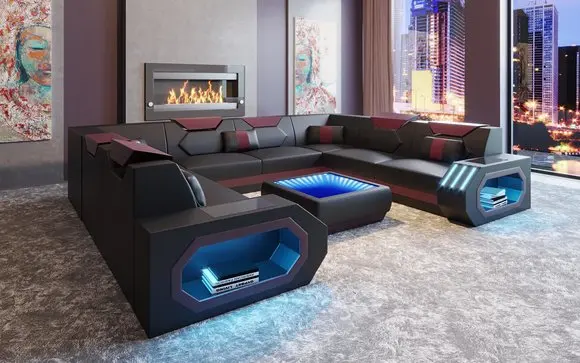 Кожаные диваны 7 мест Европейский стиль Современная гостиная домашняя