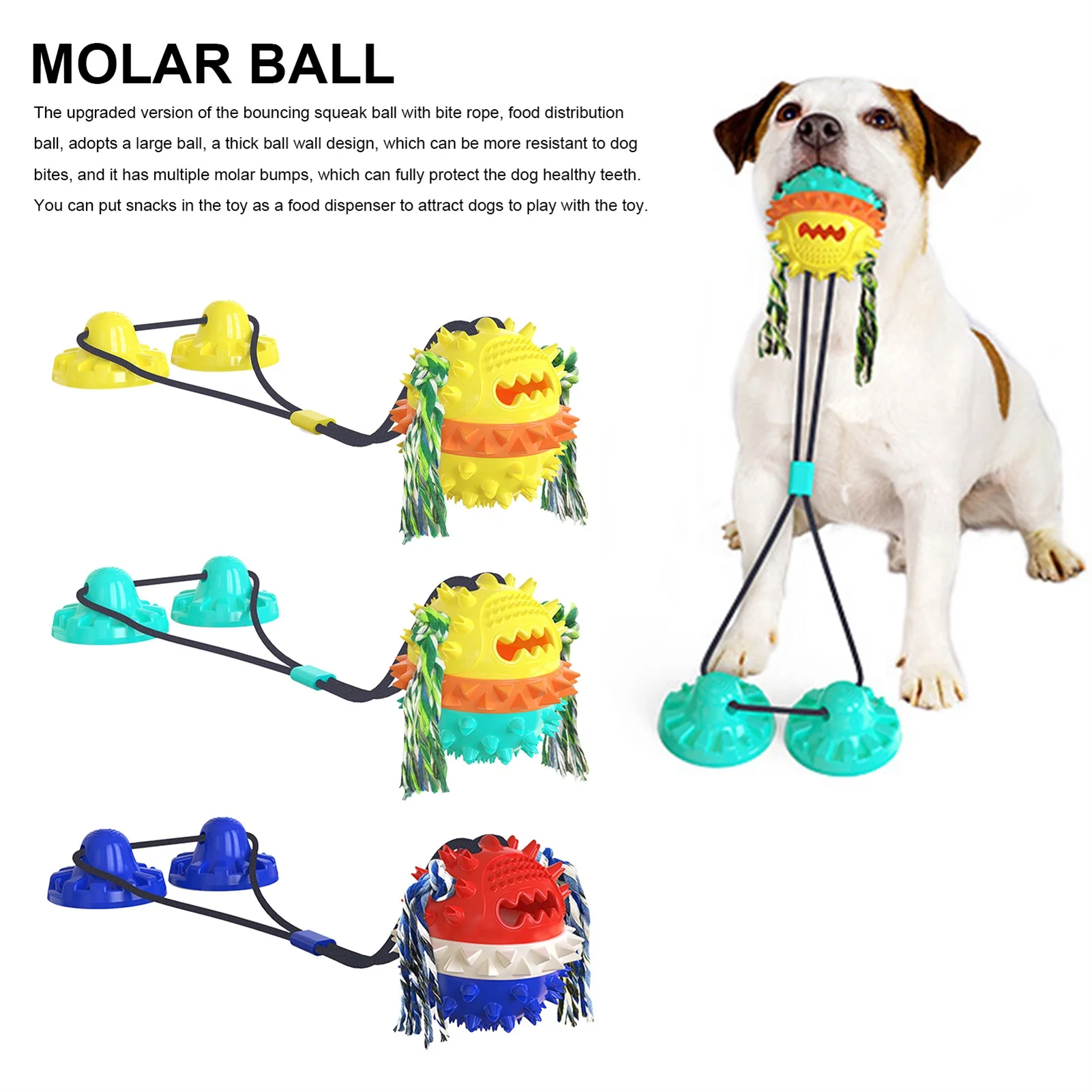 

Molar Bite Interactive Dog Toy With Durable Rope And Suction Cup For Pulling/Chewing/Teeth Cleaning Self Playing Tog For Dogs