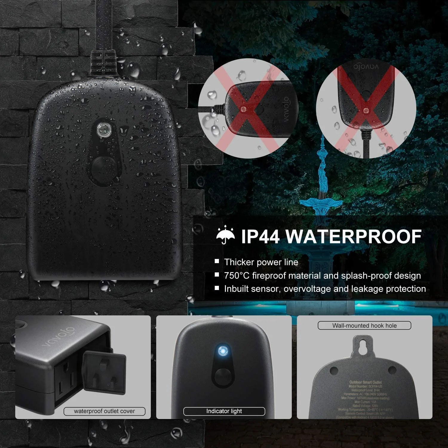 Уличная смарт вилка WiFi розетка IP44 водонепроницаемый беспроводной пульт