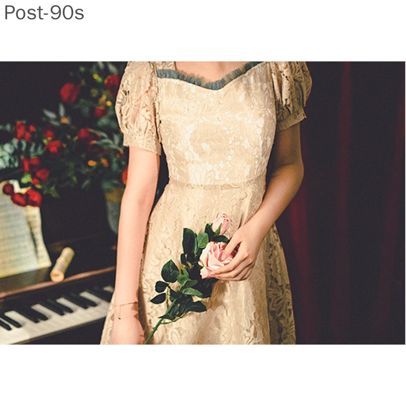 

2021 Summer Vintage Dress Bowknot A-Line Elegant Lace French Fairy Dress Female Square Collar One Piece Dress Korean Weddings