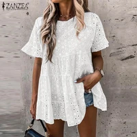 women elegant floral embroidery top zanzea summer lace crochet blouse tunic casual o neck short sleeve white shirt ruffle blusas