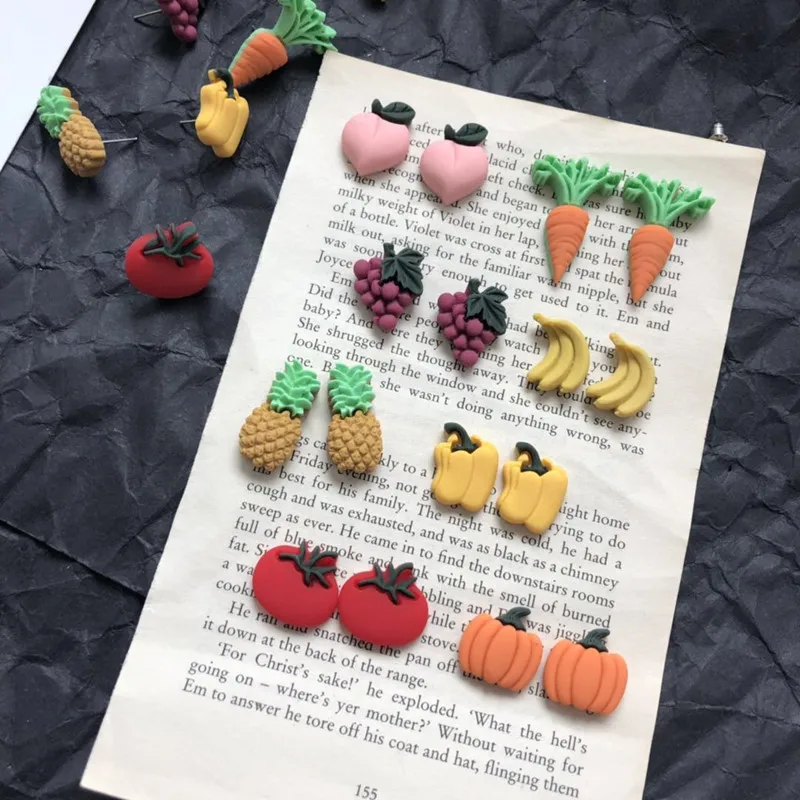 

Fruit and Vegetable Series Resin Earrings for Women Girls Pumpkin Tomato Earrings Cartoon Cute Birthday Party Jewelry Wholesale