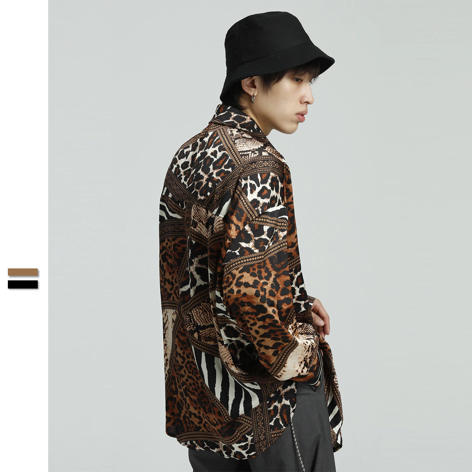 UNCLEDONJM Мужская Повседневная Свободная рубашка с отложным воротником и длинными