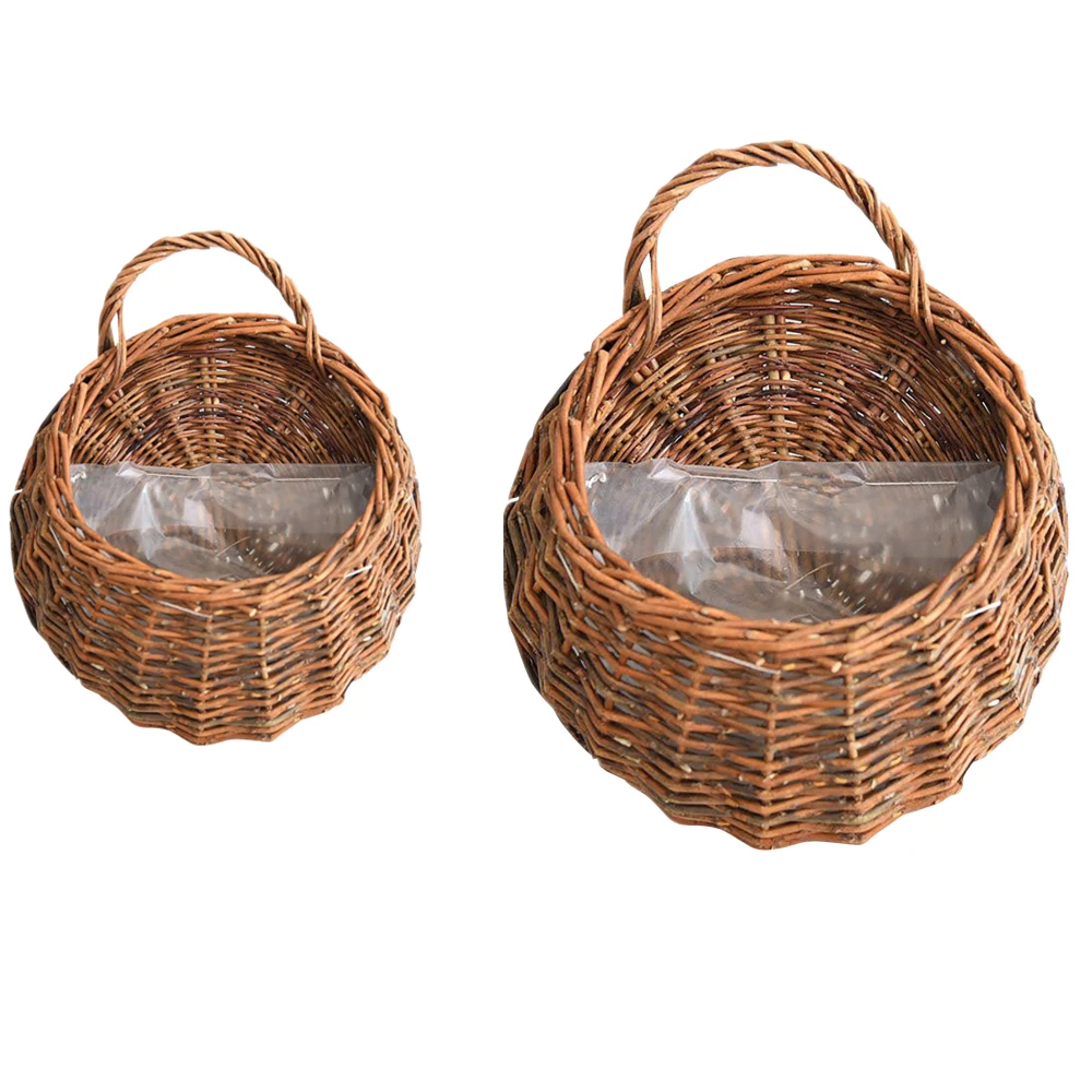 

2pcs Handmade Wicker Basket Flower Pot Hanging Balcony Garden Fence Plant Planter Bucket Basket Wall Decore