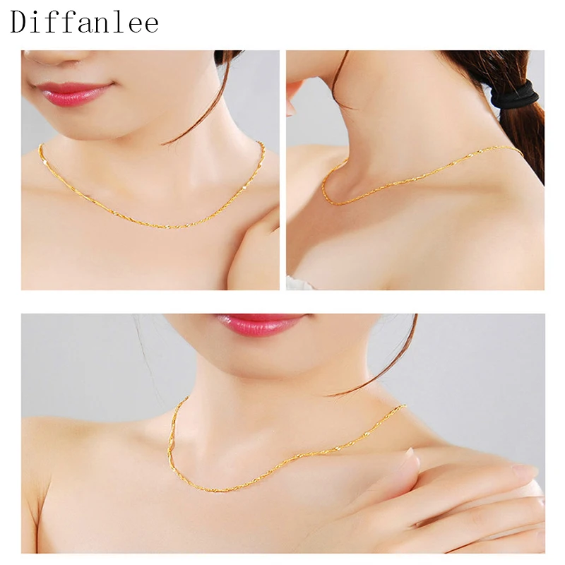 Women's Charming Simple Yellow Gold color Necklace Chain Jewelry Water-wave For Woman lady Size 45cm 2mm | Украшения и