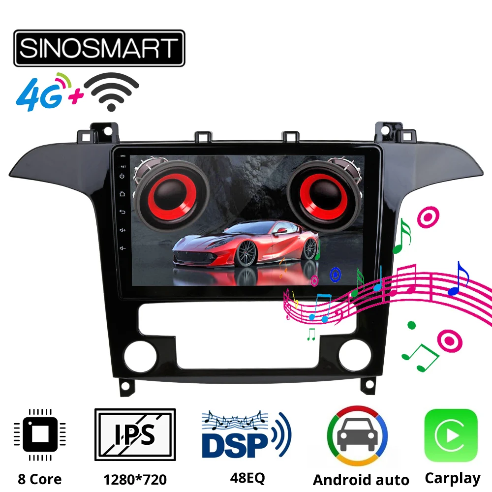 Sinosmart автомобильный радиоприемник с навигацией GPS для Ford S Max 2007 2008 2.5D IPS/QLED экран 8