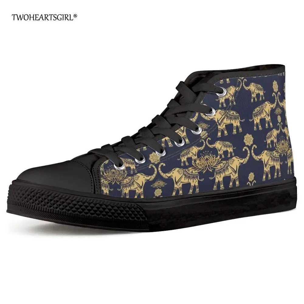 

Twoheartsgirl High Top Men Casual Vulcanize Shoes Fashion Elephant Print Canvas Sneakers Comfortable Male Flat Shoes Breathable