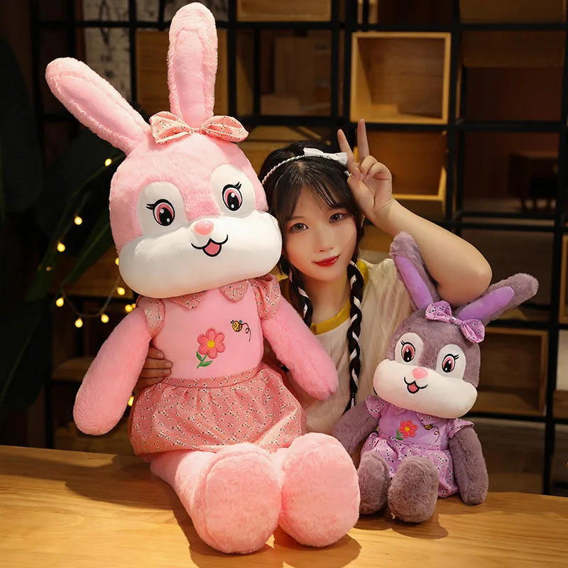 

60-120 Cm Kawaii Floral Skirt Rabbit Animal Plush Toy Girl Birthday Gifts Healing Comfort Dolls To Coax The Child To Sleep With
