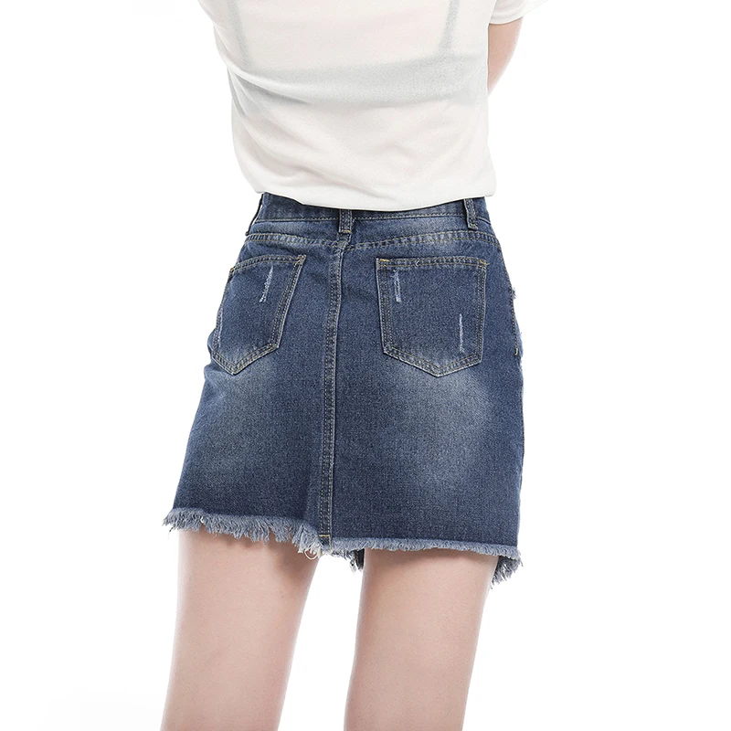 

Casual Irregular High Waist Denim Skirt Light Wash Women Ripped Mini Skirt Female 2021 Summer